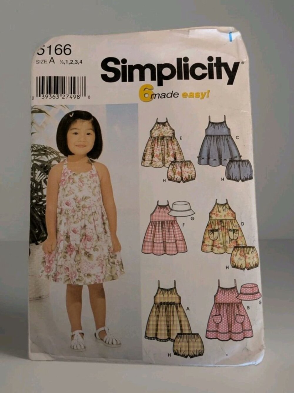 SIMPLICITY 5166 Sundress With Panties And Hat EASY TO SEW  CHILDRENS DRESS 6mo-4